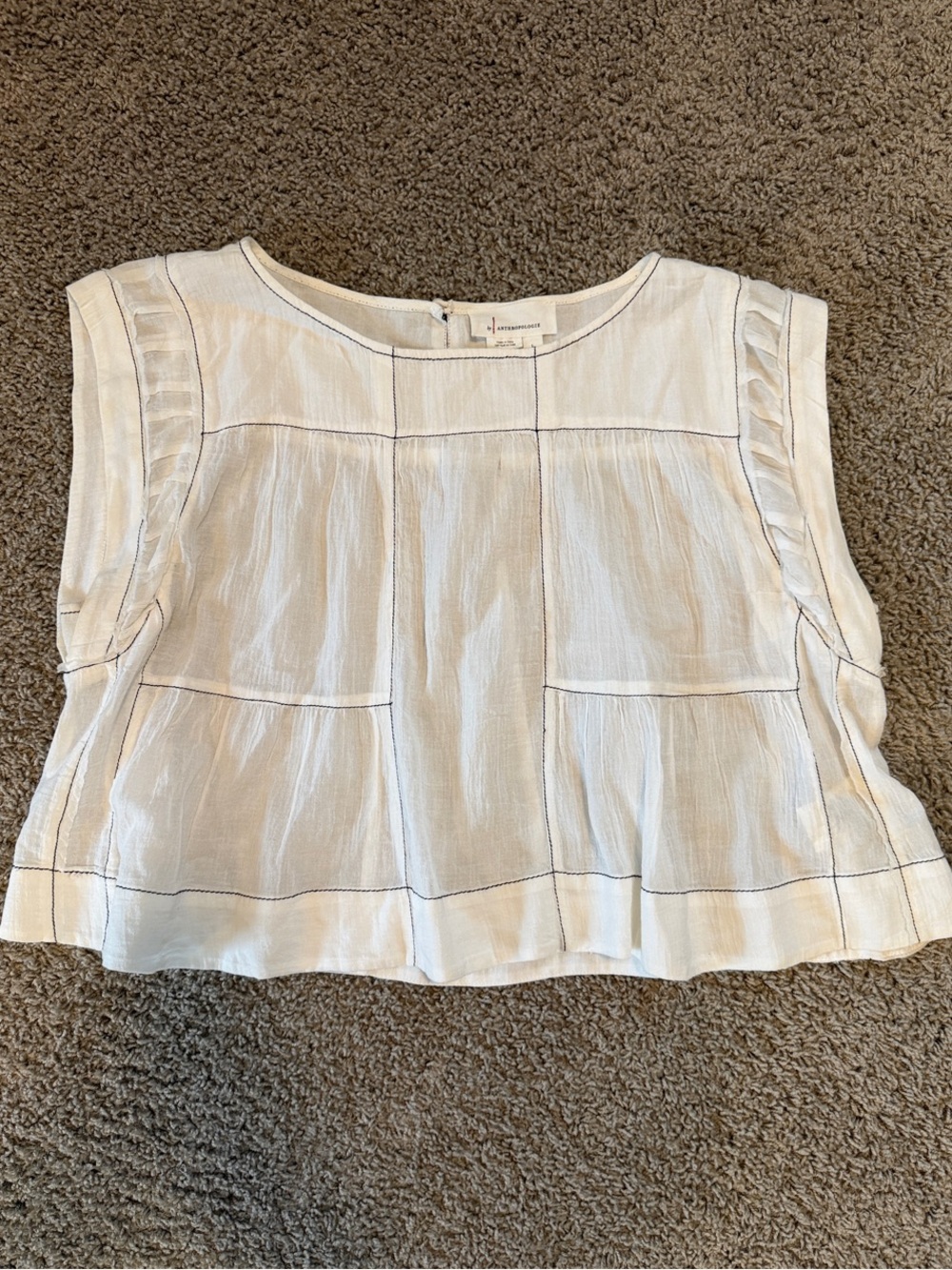 Anthropologie Cream Sleeveless Girls' Top with Contrast Stitching